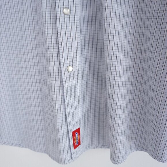 Dickies Blue White Checker Western Cowboy Snap Pearl Button Shirt XL - Picture 4 of 9